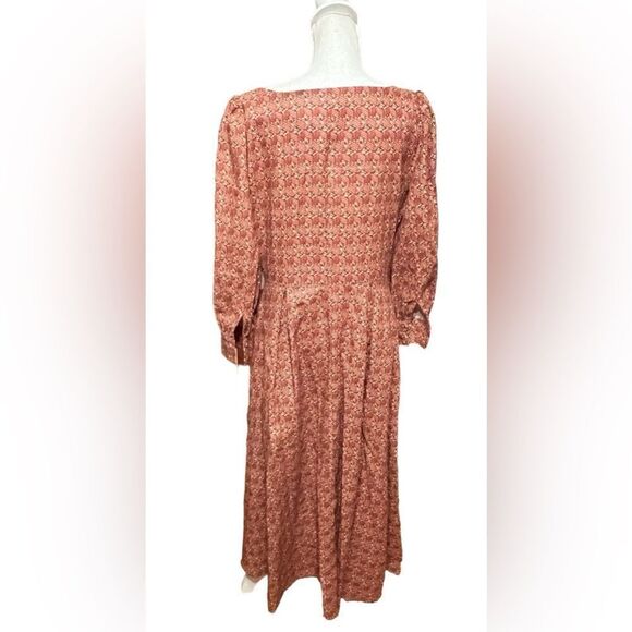 PARTERRE Linen Blend Printed Button Down Long Sleeve Maxi Dress Size 2 - Picture 4 of 6